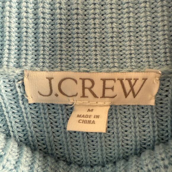 J. Crew | Light Blue Cotton Cashmere Chunky Knit Relaxed Turtleneck | Medium - Picture 4 of 5